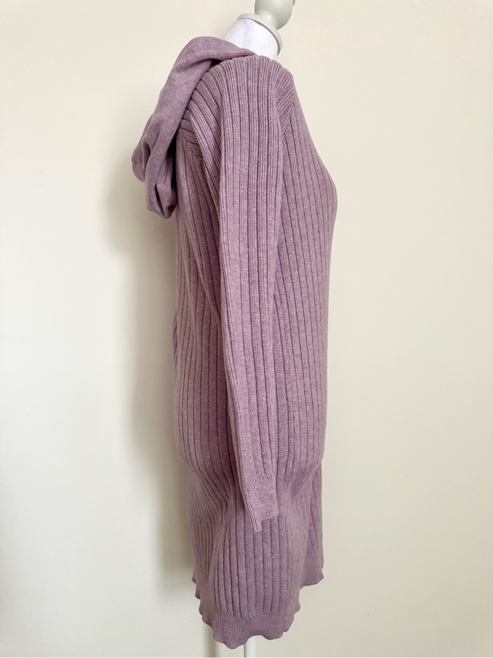 Anthropologie Ribbed Long-Sleeve Sweater Dress light purple hooded size small - Picture 4 of 8